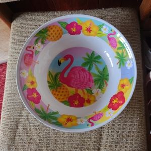 VINTAGE TWO ROUND HARD PLASTIC FLAMINGO BOWLS.